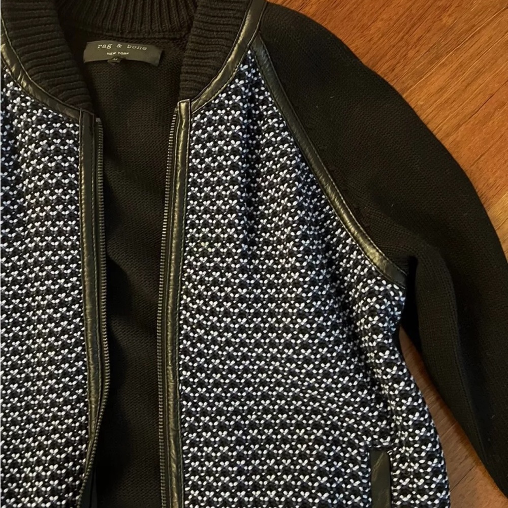 Rag & Bone Blue Mock Neck Merino Wool Zip Up Cardigan Sweater Jacket Size M